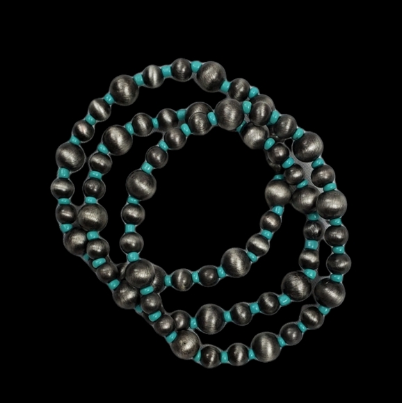 Three stacking faux navajo pearl & turquoise stretch bracelets southwest western - Picture 4 of 5